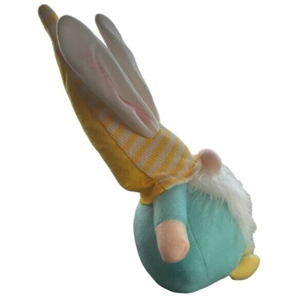 Easter Bunny Gnome Plush Weighted Decoration Blue Yellow 17" Festive Spring Deco - Picture 4 of 5